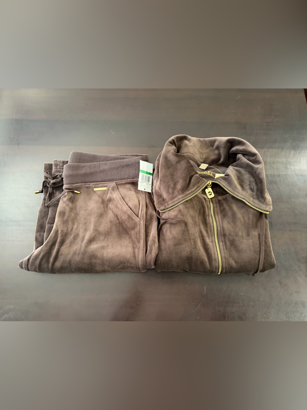 Michael Kors Kids Brown Velour Hoodie & Joggers with Gold Accents